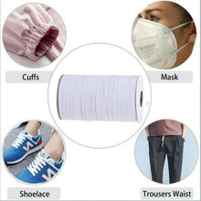 Load image into Gallery viewer, 6mm, 20m | Flat Elastic Cord for Mask - White | Elastic String, Band, Strap for Sewing, DIY Mask Making, Clothes

